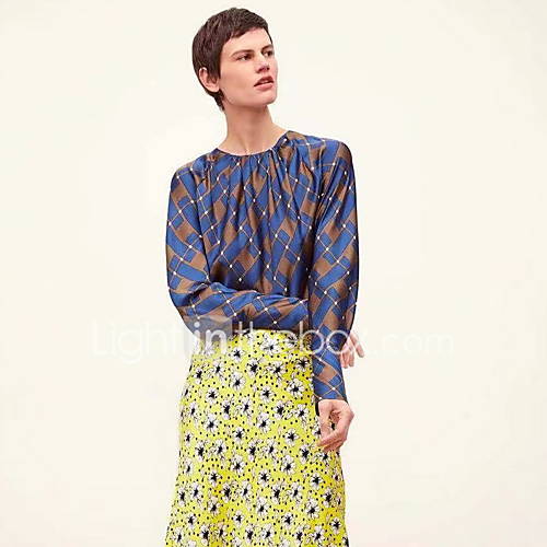 Dames T Shirt Geometrisch Ruitjes Blauw huismerk kopen in de aanbieding