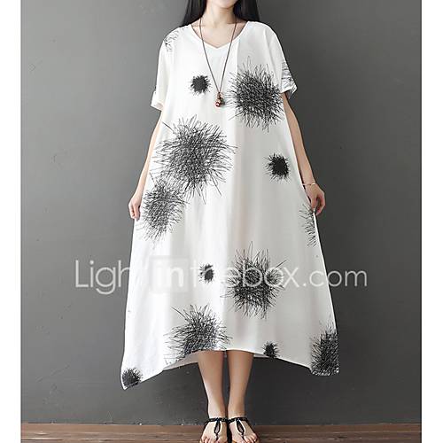 Midi Swing Damesjurk Wit Rood Geel M L Xl Xxl huismerk kopen in de aanbieding