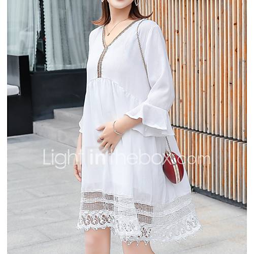 Dames Standaard Recht Jurk Effen Patchwork Boven De Knie huismerk kopen in de aanbieding