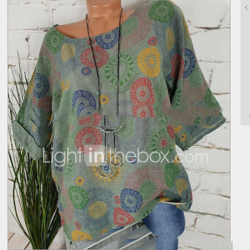 Dames Ruche Grote Maten T Shirt Geometrisch Slank Rood Xxxl Lente Zomer Herfst Winter huismerk kopen in de aanbieding