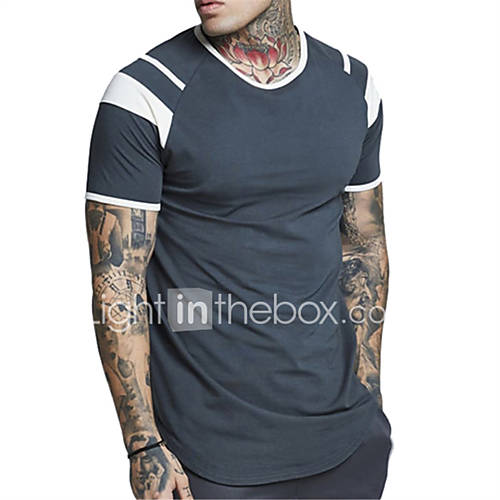 Heren Patchwork T Shirt Effen Gestreept Wit huismerk kopen in de aanbieding