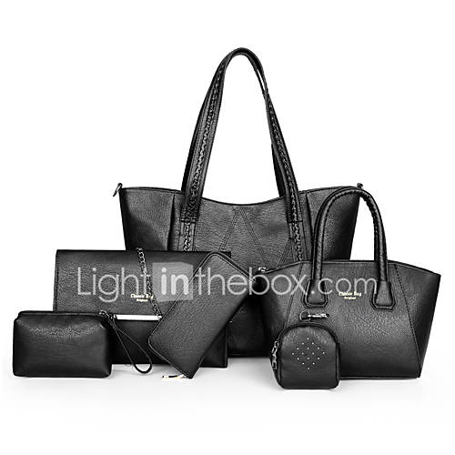 Dames Tassen Pu Zak Set 6 Stuks Purse Rits Effen Kleur Blozend Roze Koffie Bruin huismerk kopen in de aanbieding