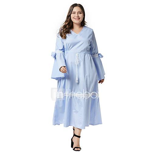 Dames Grote Maten Ruimvallend Schede Jurk V Hals Midi huismerk kopen in de aanbieding