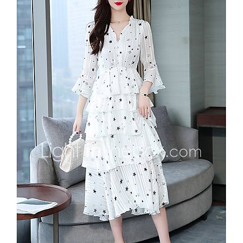 Midi A Lijn Damesjurk V Hals Wit Zwart M L Xl Xxl Dames huismerk kopen in de aanbieding