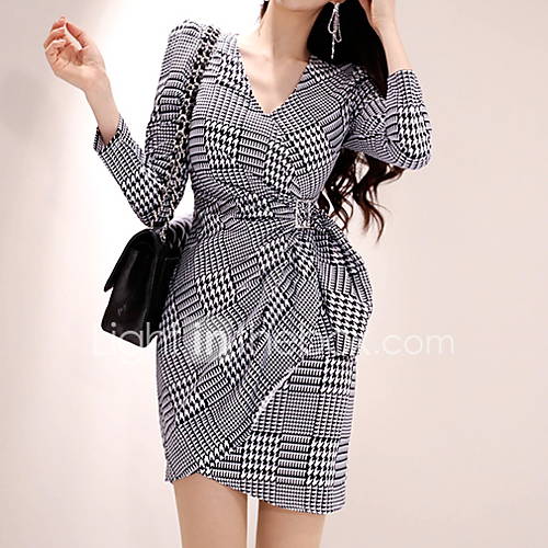 Dames Boven Knie Slim Bodycon Jurk V Hals Zwart S M L Xl huismerk kopen in de aanbieding