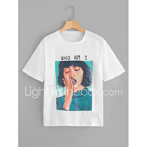 Dames Print T Shirt Effen Portret Wit huismerk kopen in de aanbieding