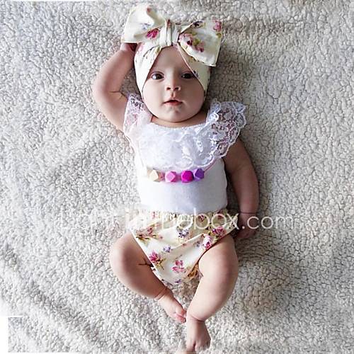 Baby Meisjes Actief Standaard Effen Bloemen Print Kant Strik Korte Mouw Normaal Katoen Polyester Kledingset Wit huismerk kopen in de aanbieding Baby Meisjes Actief Standaard Effen Bloemen Print Kant Strik Korte Mouw Normaal Katoen Polyester Kledingset Wit huismerk kopen in de aanbieding