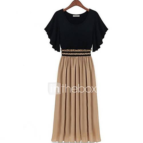 Dames Standaard Wijd Uitlopend Jurk Kleurenblok Peplum Patchwork Midi huismerk kopen in de aanbieding Dames Standaard Wijd Uitlopend Jurk Kleurenblok Peplum Patchwork Midi huismerk kopen in de aanbieding