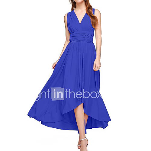 Dames Wijd Uitlopend Jurk Effen V Hals Midi huismerk kopen in de aanbieding