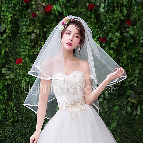 Tweelaags Klassiek Tijdloos Bruidssluiers Elleboogsluiers Met Franje Tule huismerk kopen in de aanbieding