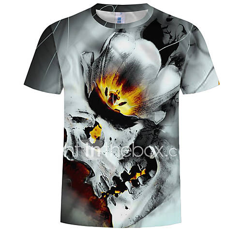 Heren Print T Shirt Kleurenblok 3D Doodskoppen Grijs Xl huismerk kopen in de aanbieding