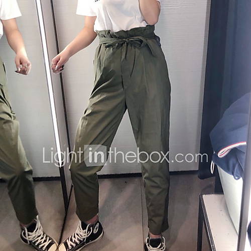 Dames Standaard Chinos Zwaar Katoen Broek Effen Leger Groen huismerk kopen in de aanbieding