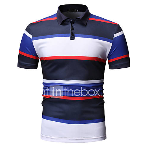 Heren Print Polo Gestreept Kleurenblok Rood Xl huismerk kopen in de aanbieding