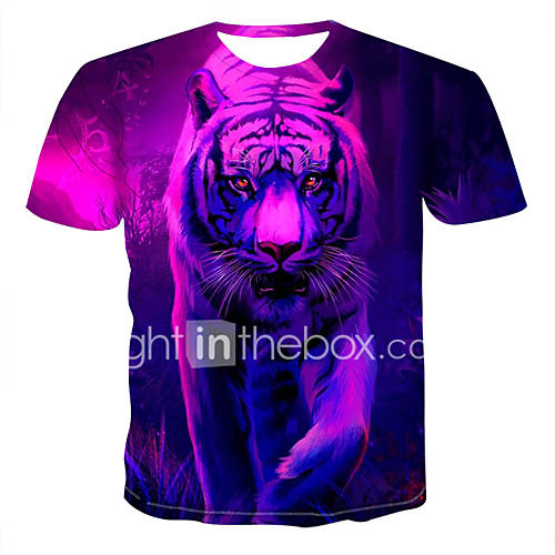 Heren Print T Shirt Kleurenblok 3D Dier Fuchsia Xxxxl huismerk kopen in de aanbieding