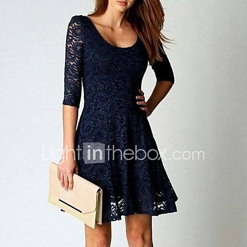 Dames Standaard Wijd Uitlopend Jurk Effen Kant Boven De Knie huismerk kopen in de aanbieding