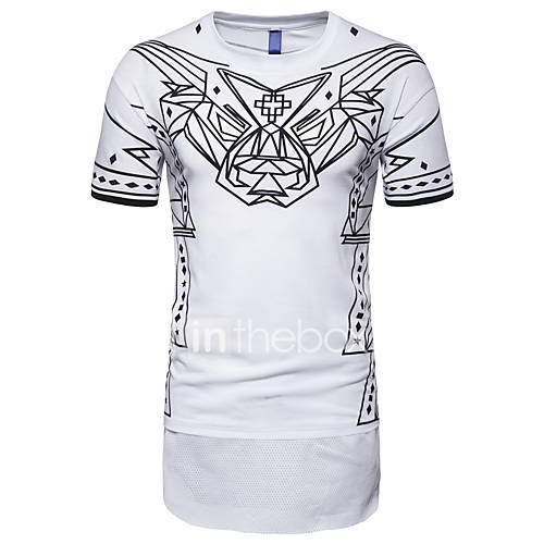 Heren Print T Shirt Gestreept Wit Xl huismerk kopen in de aanbieding