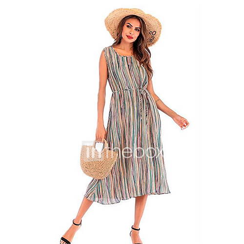 Dames Standaard Chiffon Jurk Gestreept Midi huismerk kopen in de aanbieding Dames Standaard Chiffon Jurk Gestreept Midi huismerk kopen in de aanbieding