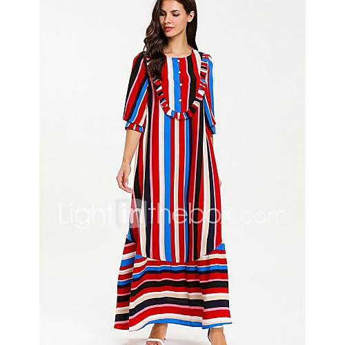 Dames Recht Jurk Gestreept Kleurenblok Print Maxi huismerk kopen in de aanbieding