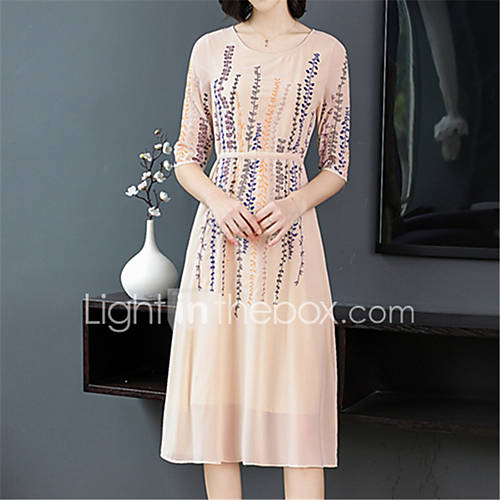 Dames Standaard Recht Jurk Effen Trekkoord Midi huismerk kopen in de aanbieding