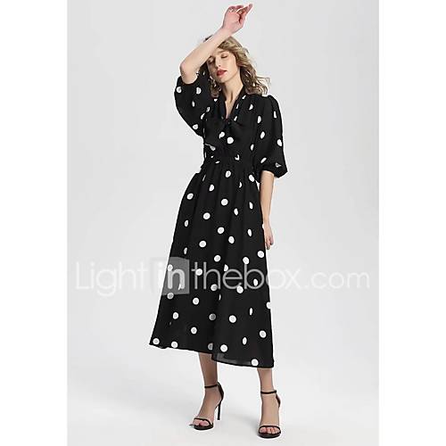 Maxi Swing Damesjurk V Hals Wit Zwart S M huismerk kopen in de aanbieding