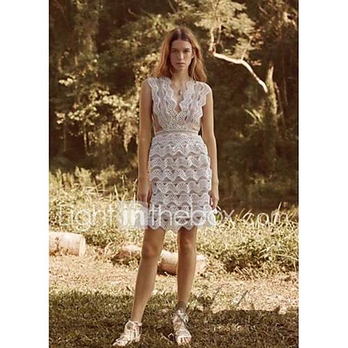 A Lijn Stomp Hals Kort Mini Chiffon Jurk Met Patroon Print Door Lan Ting Express huismerk kopen in de aanbieding