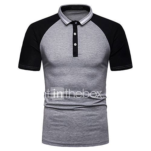 Heren Patchwork Polo Kleurenblok Donkergrijs huismerk kopen in de aanbieding