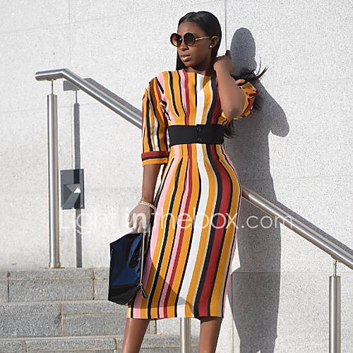 Dames Standaard Bodycon Jurk Gestreept Print Midi huismerk kopen in de aanbieding