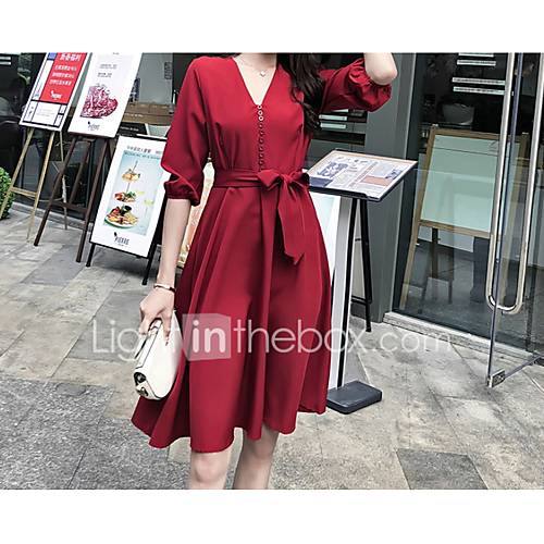 Dames Slank Wijd Uitlopend Jurk V Hals Boven De Knie huismerk kopen in de aanbieding