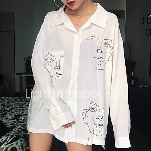 Dames Print Overhemd Cartoon Portret Wit huismerk kopen in de aanbieding Dames Print Overhemd Cartoon Portret Wit huismerk kopen in de aanbieding