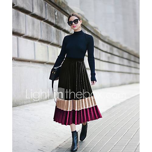 Dames Standaard Schommel Rokken Kleurenblok huismerk kopen in de aanbieding