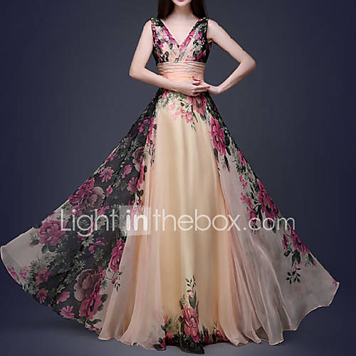 A Lijn V Hals Tot De Grond Chiffon Jurk Met Patroon Print Door Lan Ting Express huismerk kopen in de aanbieding A Lijn V Hals Tot De Grond Chiffon Jurk Met Patroon Print Door Lan Ting Express huismerk kopen in de aanbieding