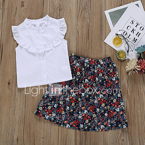 Kinderen Peuter Meisjes Standaard Print Mouwloos Katoen Polyester Kledingset Wit huismerk kopen in de aanbieding