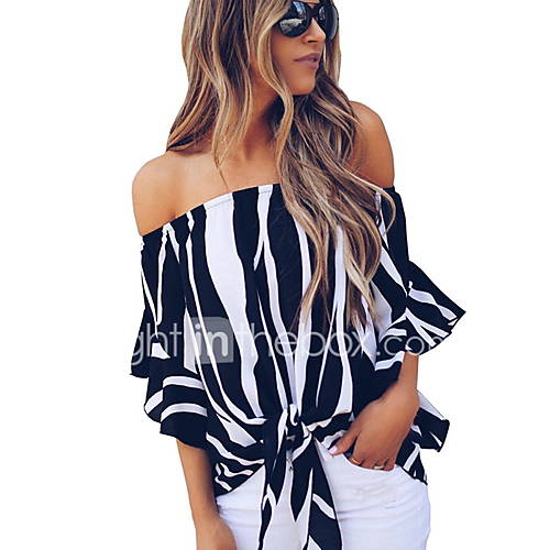 Dames Blouse Gestreept Schouderafhangend Slank huismerk kopen in de aanbieding Dames Blouse Gestreept Schouderafhangend Slank huismerk kopen in de aanbieding