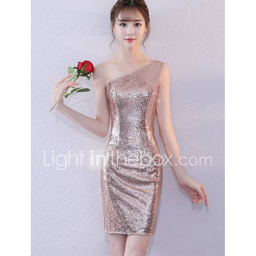 Strak Kolom Een Schouder Kort Mini Pailletten Jurk Met Door Lan Ting Express huismerk kopen in de aanbieding