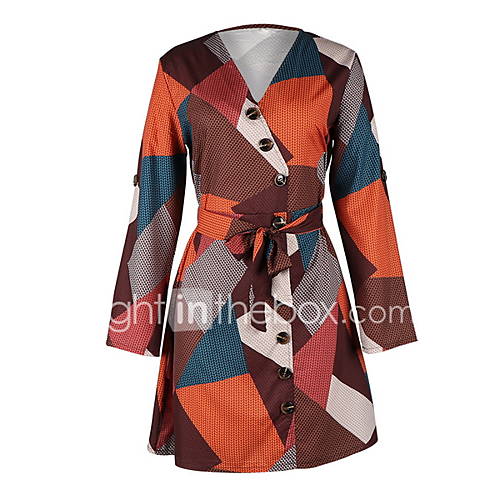 Dames Standaard Schede Jurk Geometrisch Print Tot De Knie huismerk kopen in de aanbieding
