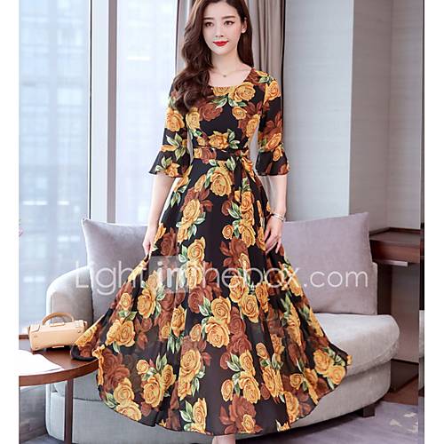 Midi Chiffon Jurk Voor Vrouwen Rood Geel M L Xl Xxl huismerk kopen in de aanbieding