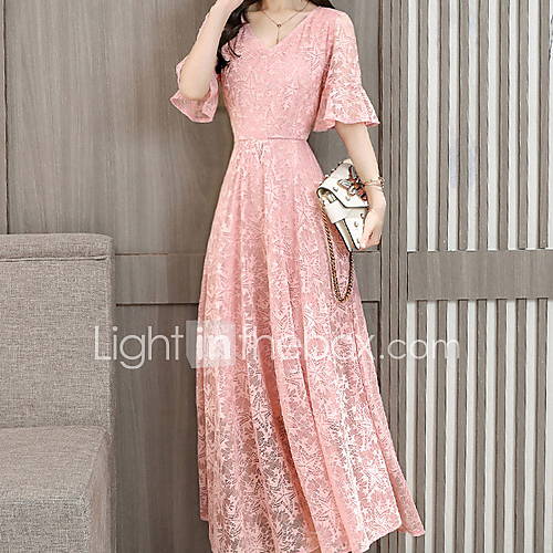 Maxi Swing Damesjurk V Hals Blozend Roze Wit Zwart S M L Xl huismerk kopen in de aanbieding