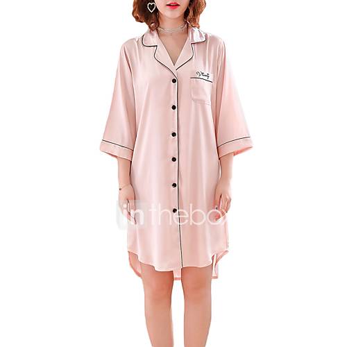 Dames Overhemdkraag Nachthemd Nachtgewaad Pyjama Effen Letter huismerk kopen in de aanbieding