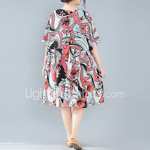 Dames Knielange Swing Jurk Blozend Roze One Size huismerk kopen in de aanbieding