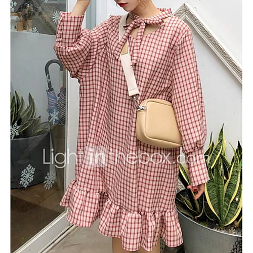 Dames Knielengte Een Lijnjurk Blozend Roze Blauw One Size huismerk kopen in de aanbieding