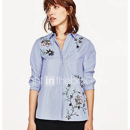 Dames Overhemd Gestreept Bloemen Blauw huismerk kopen in de aanbieding Dames Overhemd Gestreept Bloemen Blauw huismerk kopen in de aanbieding