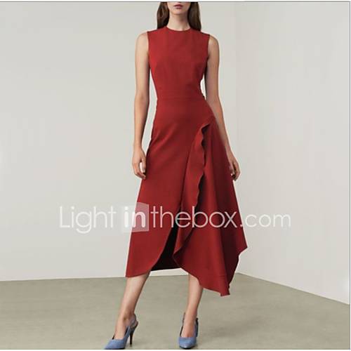 Dames Knielengte Een Lijnjurk Rood Zwart Blauw S M L Xl huismerk kopen in de aanbieding