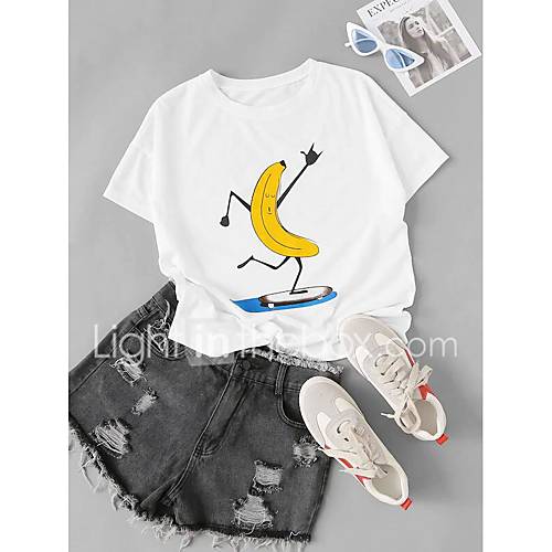 Dames Print T Shirt Fruit Wit huismerk kopen in de aanbieding