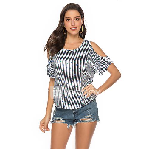 Dames Print Overhemd Gestreept Marine Blauw huismerk kopen in de aanbieding