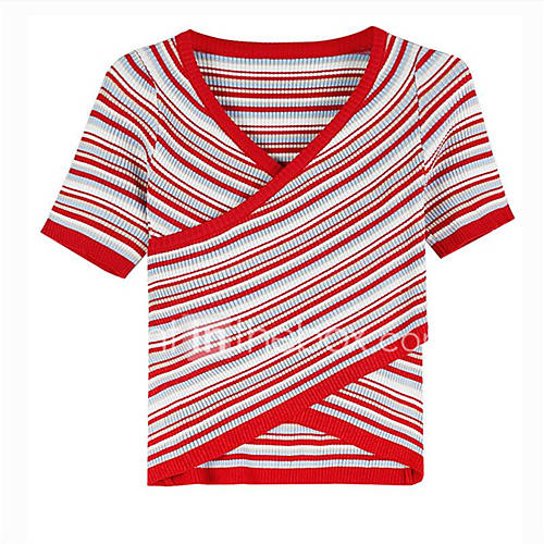 Dames Kruiselings Patchwork T Shirt Gestreept Kleurenblok Blauw Een Maat huismerk kopen in de aanbieding