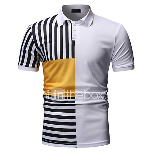 Heren Print Polo Kleurenblok Wit Xl huismerk kopen in de aanbieding