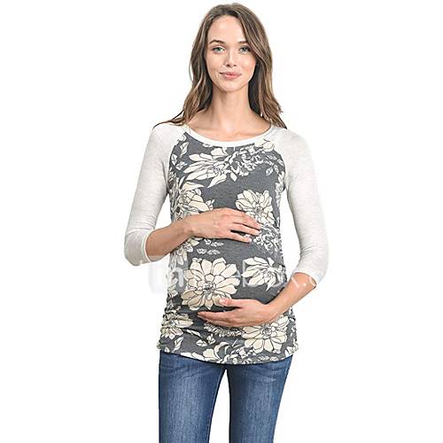 Dames Print T Shirt Bloemen Donkergrijs huismerk kopen in de aanbieding