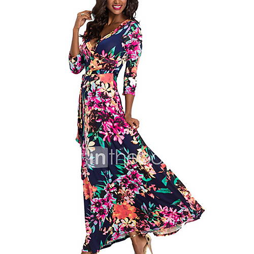 Maxi Slank Dames Swing Jurk Met V Hals Marineblauw S M L Xl huismerk kopen in de aanbieding