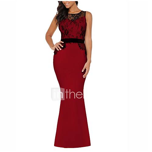 Dames Standaard Bodycon Schede Jurk Effen Kant Maxi huismerk kopen in de aanbieding