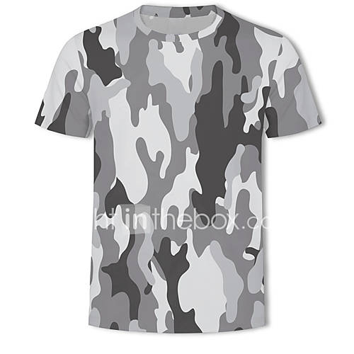 Heren Print T Shirt Kleurenblok 3D Camouflage Grijs Xxxxl huismerk kopen in de aanbieding